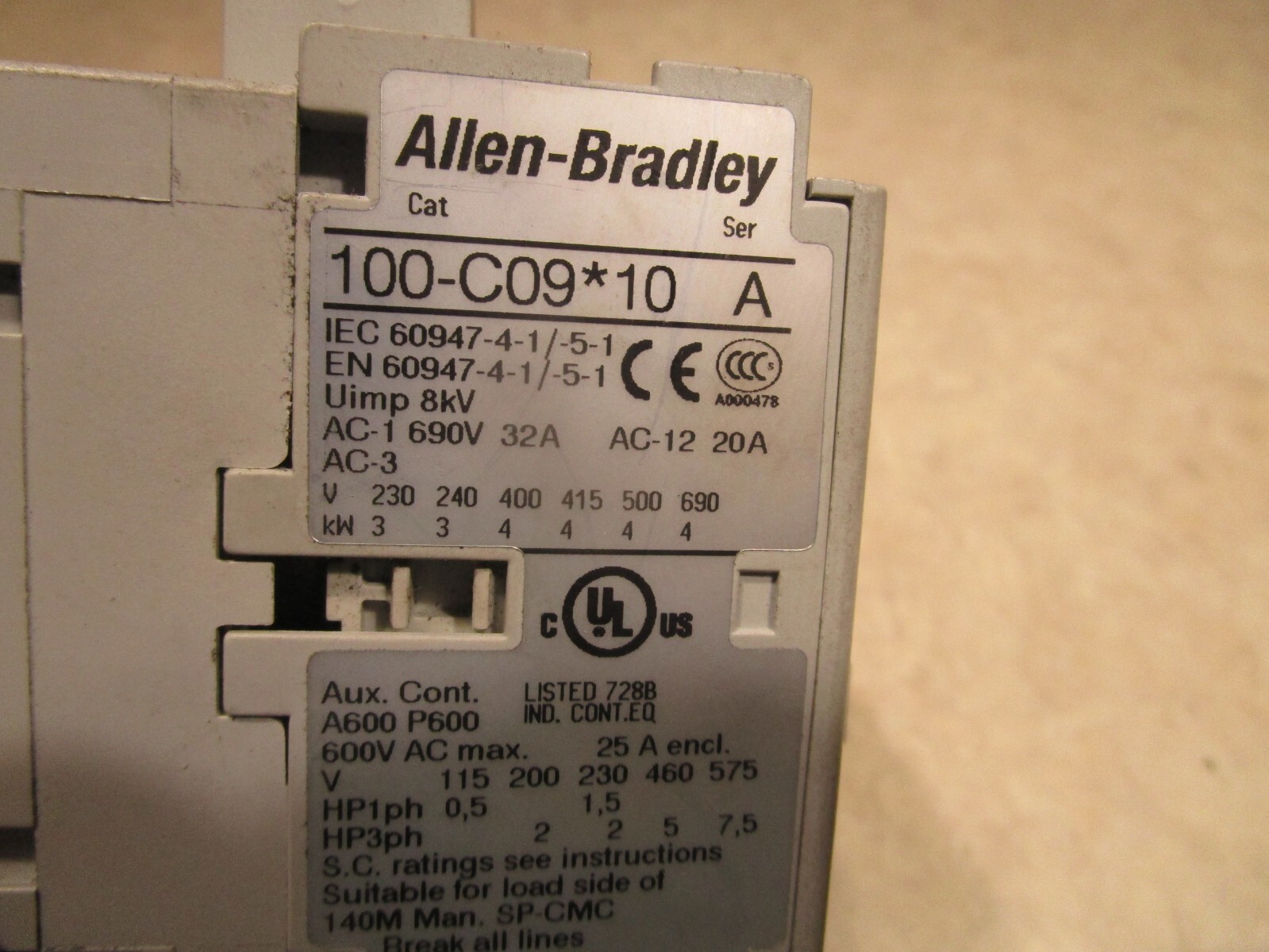 ALLEN BRADLEY, 100-C09*10 CONTACTOR, W/OVERLOAD 193-EECB, R0510