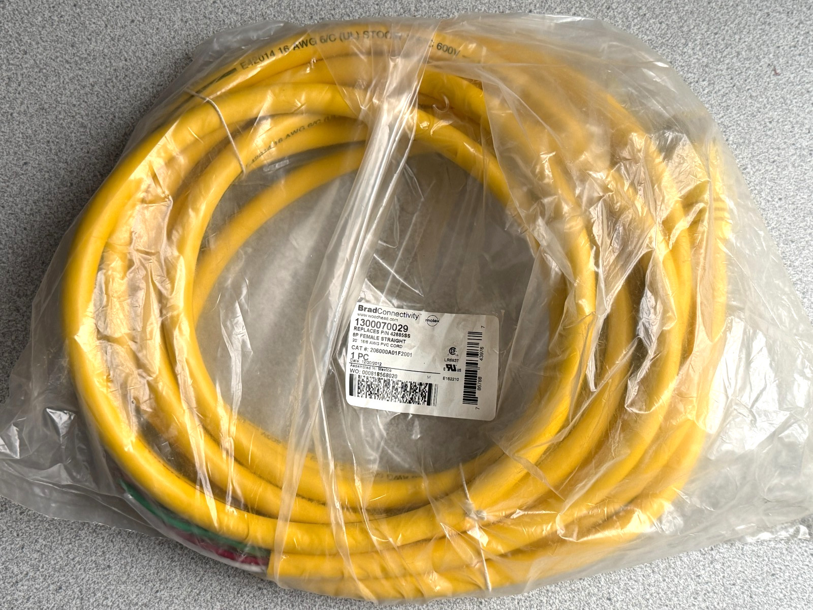 NEW BRAD Woodhead 206000A01F2001 1300070029 16/6 PVC Cable Cordset 20′ Ft Female