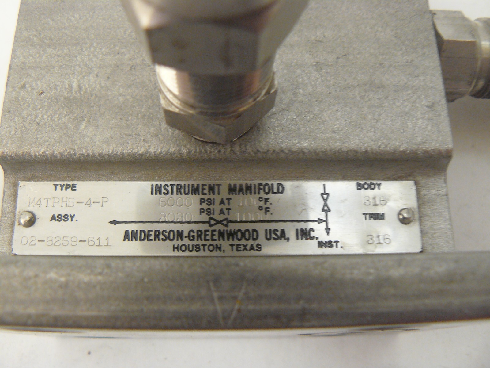 Anderson Greenwood M4TPHS-4-P instrument manifold 02-8259-611 6000 psi @ 100 deg