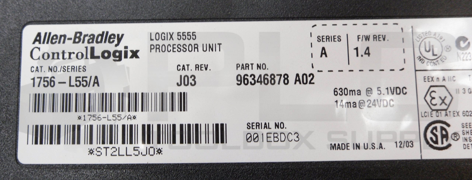 ALLEN BRADLEY 1756-L55 /A LOGIX 5555 PROCESSOR UNIT W/ 1756-M13 /A *READ*