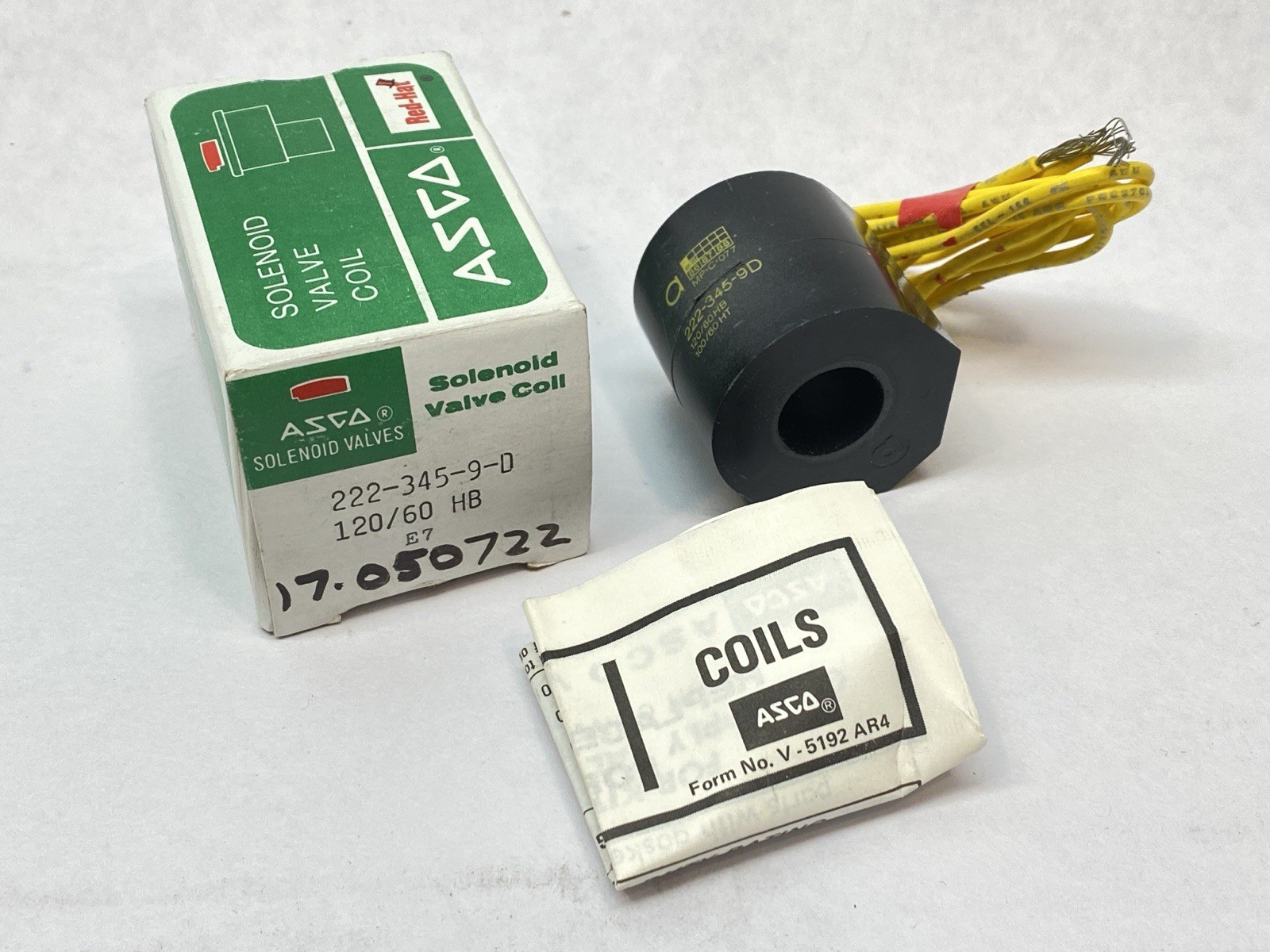 Asco 222-345-9-D Red Hat Solenoid Valve Coil 120/60 HB