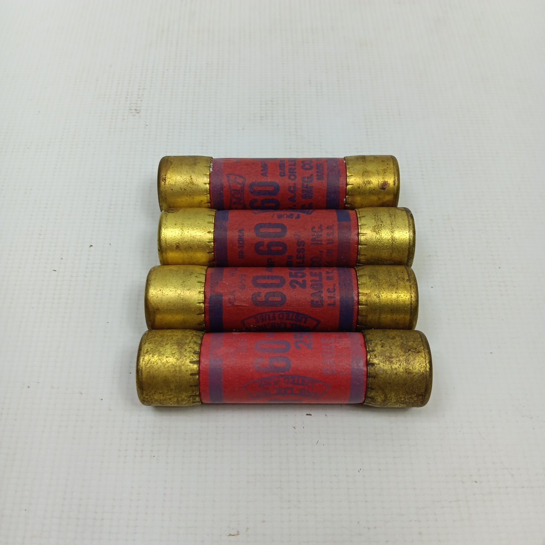 Lot of 4 655-60 60A-250V NOS MADE IN USA Eagle Vintage Cartridge Fuses