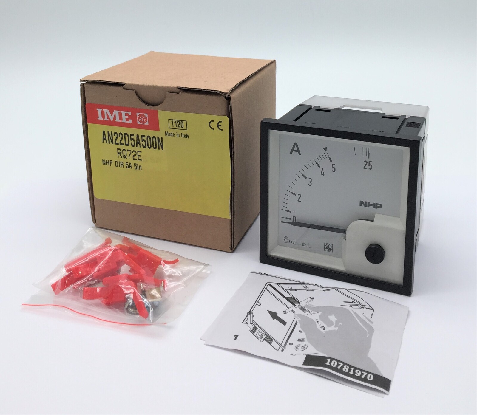 IME NHP AN22D5A500N RQ72E Analogue Ammeter Single Phase 72x72mm 