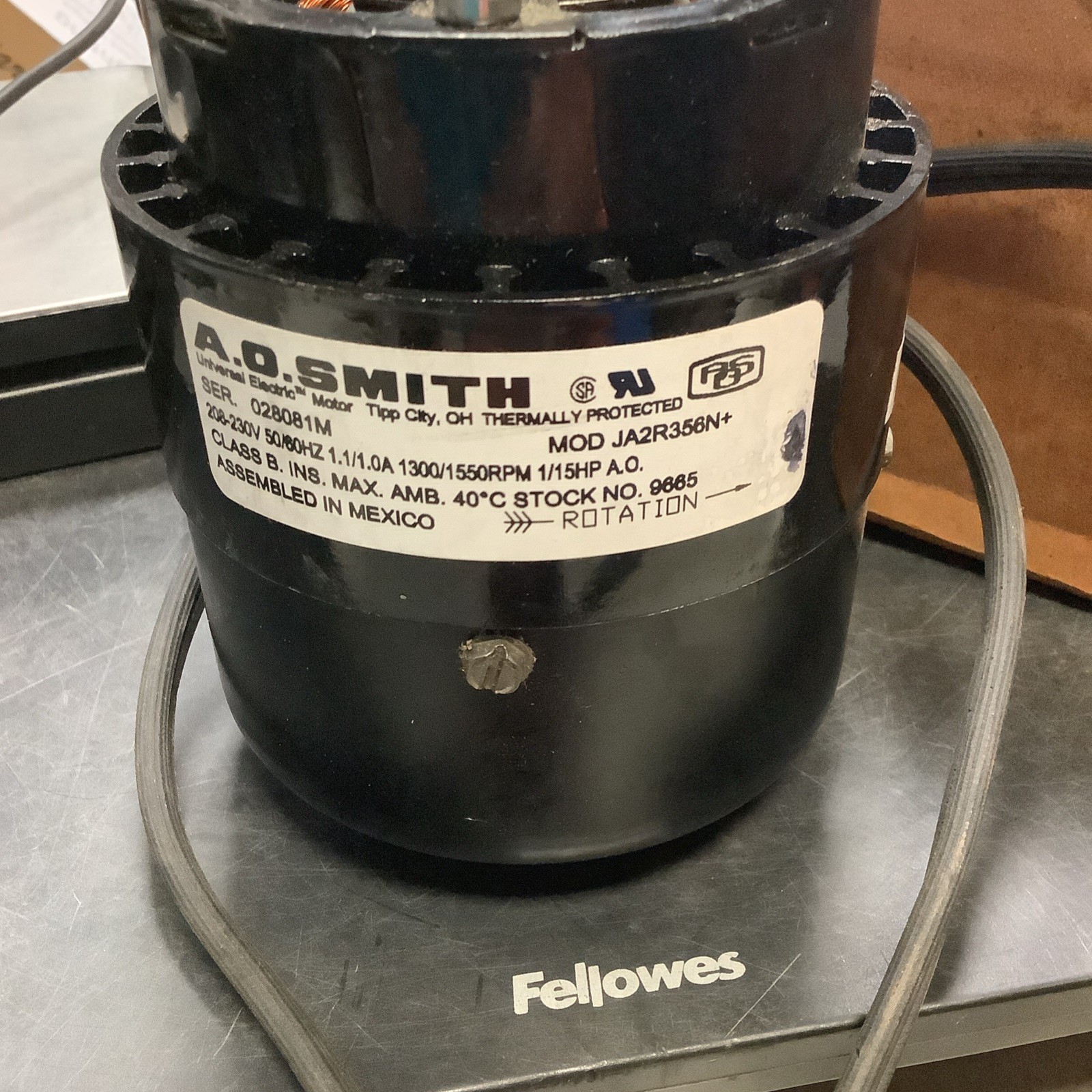 A.O. SMITH (9665) – JA2R356N+ Motor, 208-230V, 50/60Hz, 1.1/1.0A, 1300/1550 RPM,