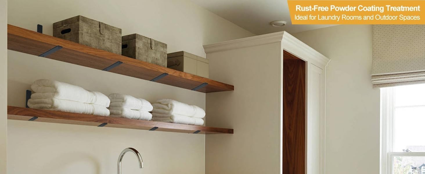 8 Pack – L 10″ X H 6″ X W1.5, 5Mm Thick Black L Shelf Bracket, Iron Shelf Bracke