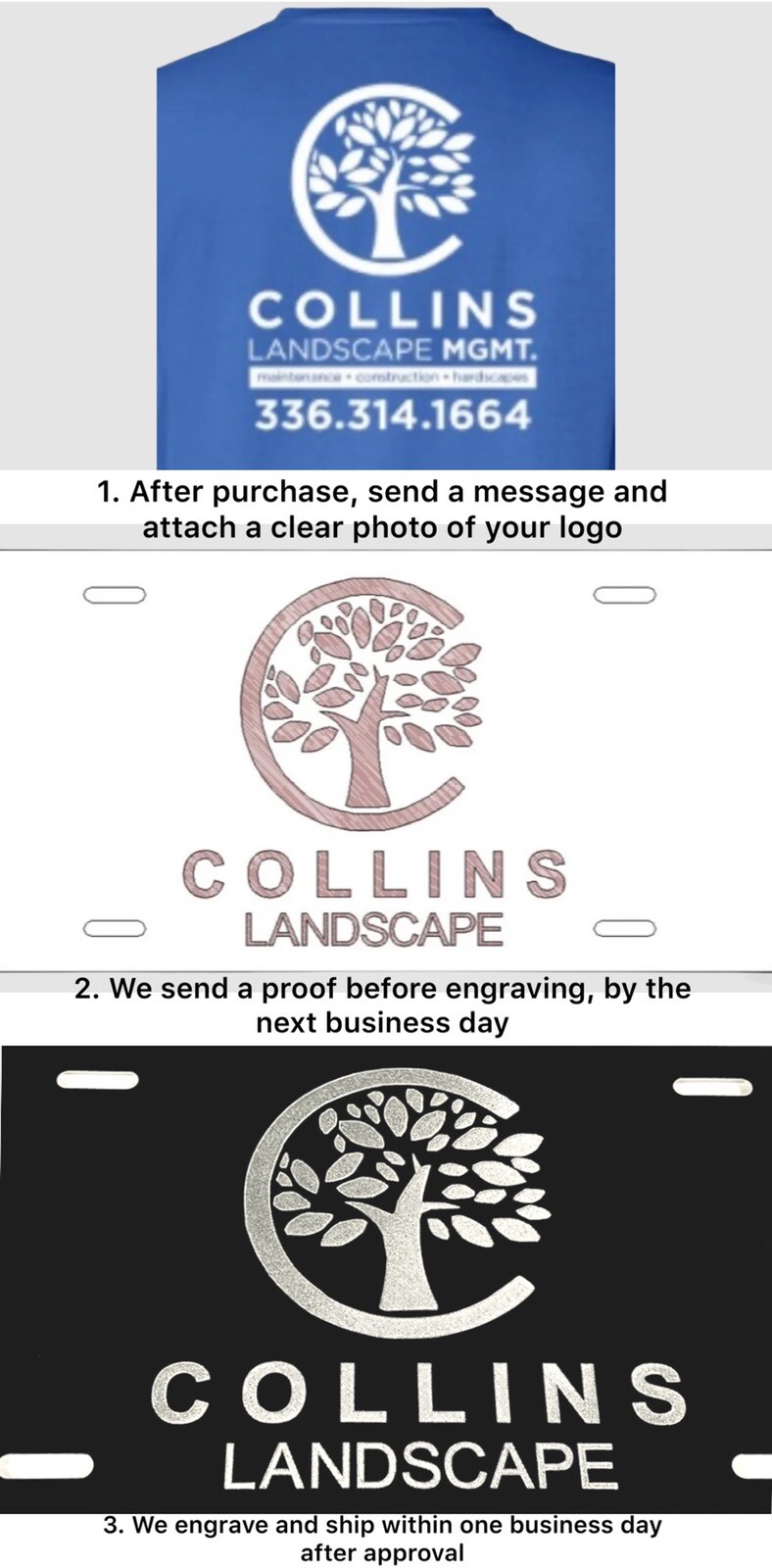 Silver Engraved YOUR LOGO Personalized Diamond Etched License Plate Car Tag