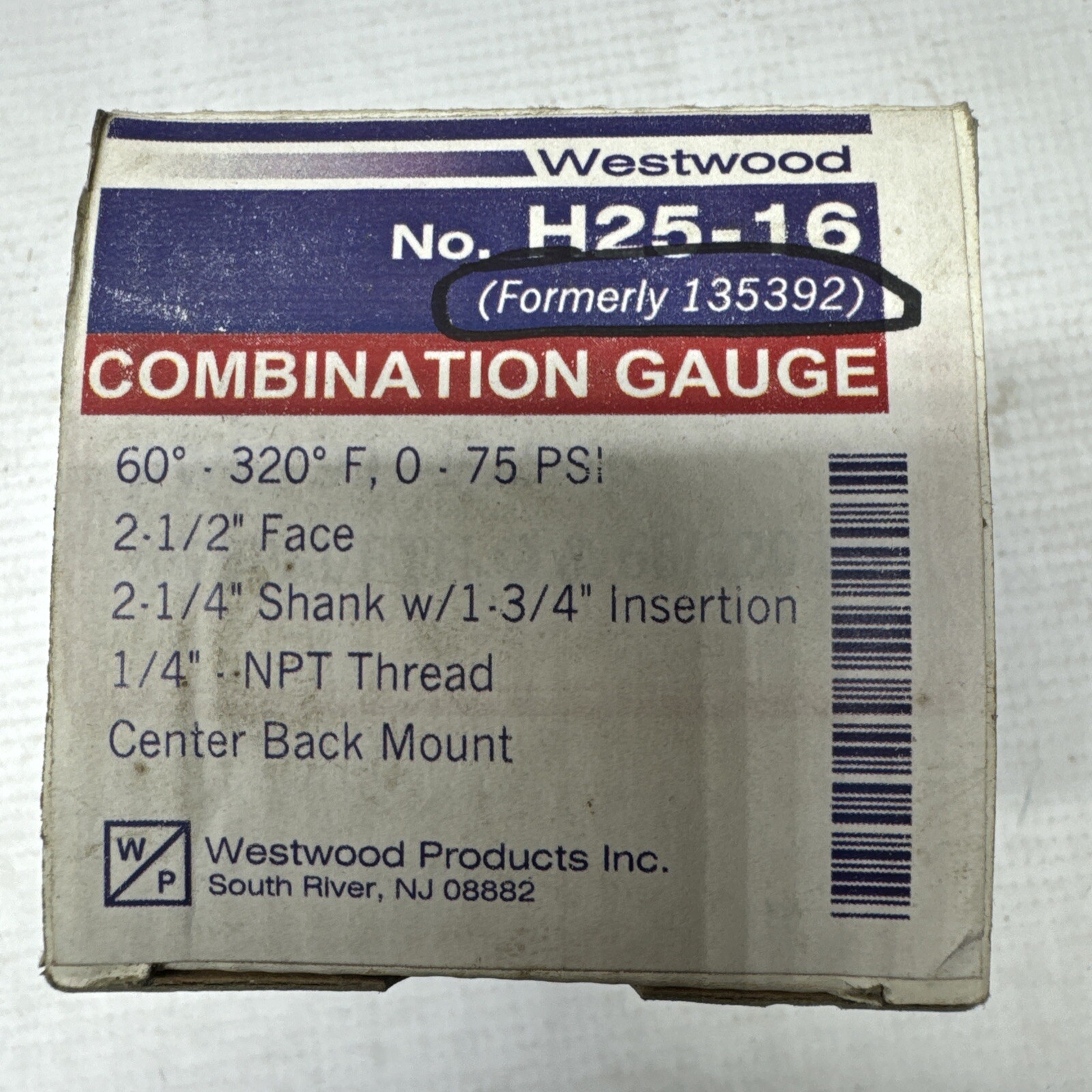 Westwood H25-16 Combination Temperature Pressure PSI Gauge 1/4″ NPT 1-3/4″ Shank