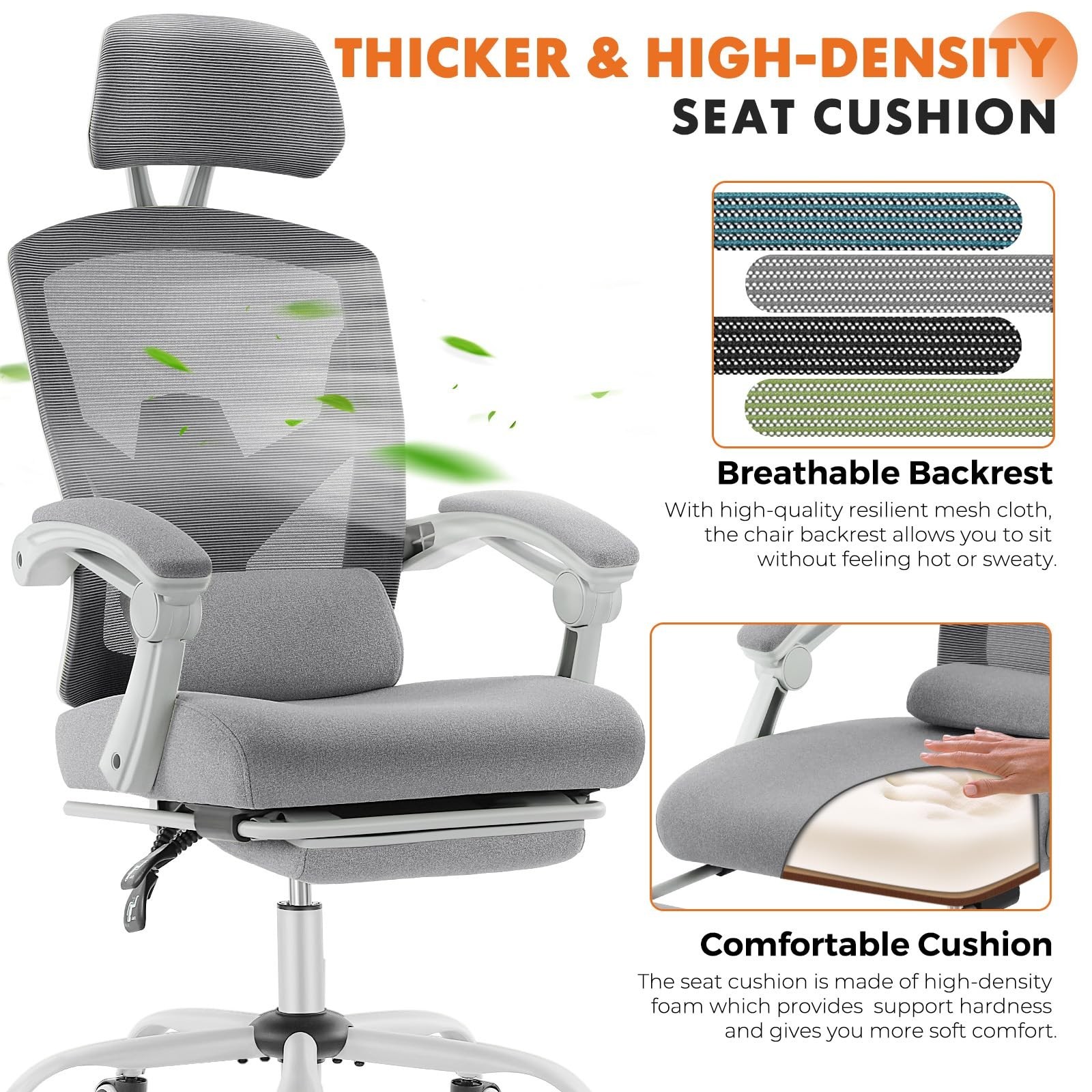 Sweetcrispy Office Computer Desk Chair with Footrest,Ergonomic High-Back Mesh…