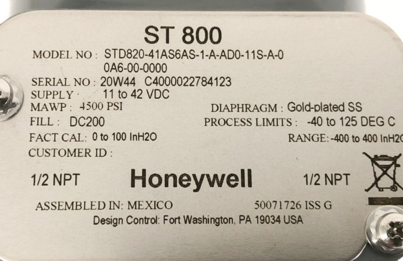 New Honeywell STD820-41AS6AS-1-A-AD0-11S-A-00A6-00-0000 Pressure Transmitter