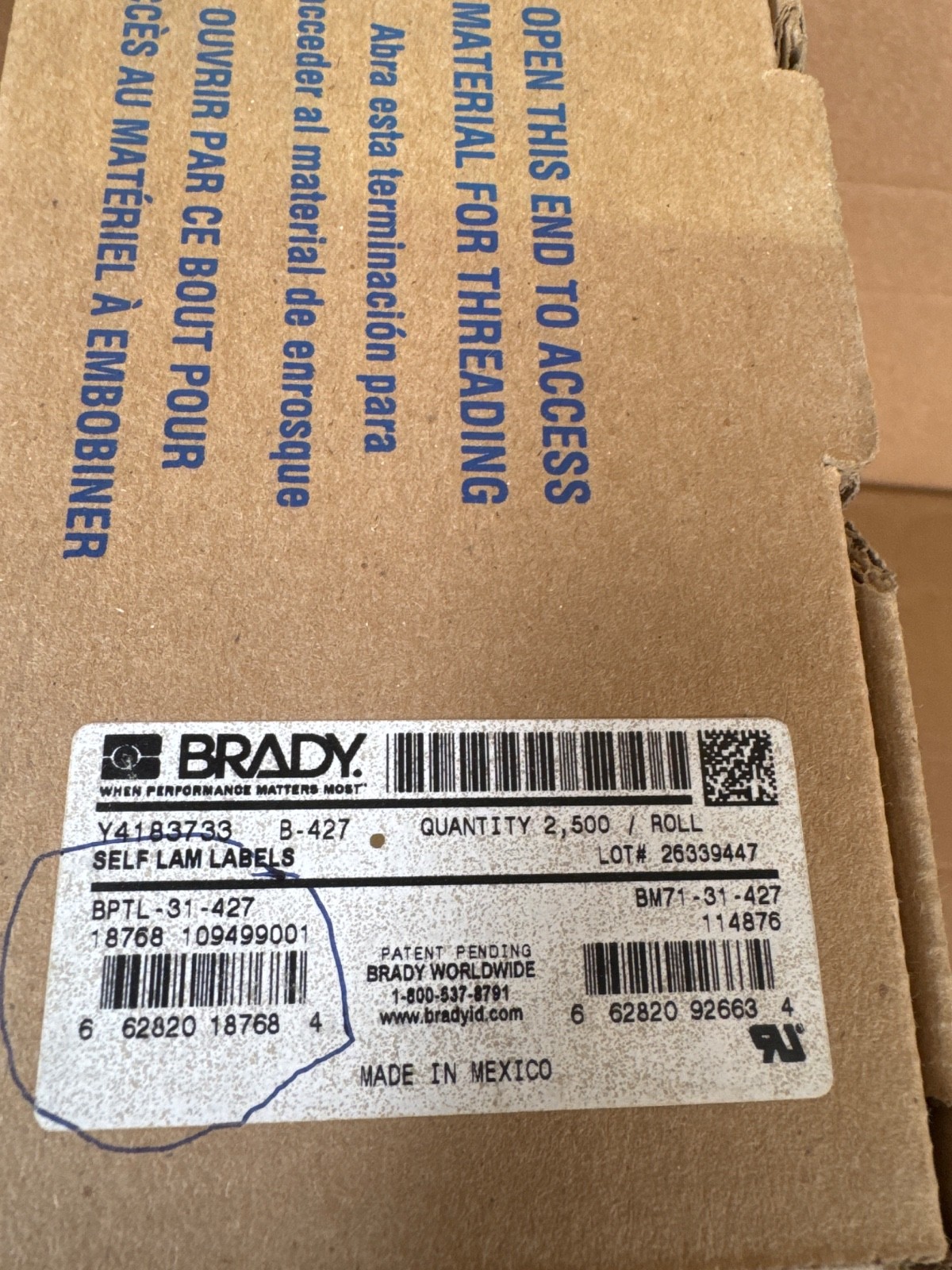 BRADY BPTL-31-427 Y4183733 B-427 Bulk Label Dispenser