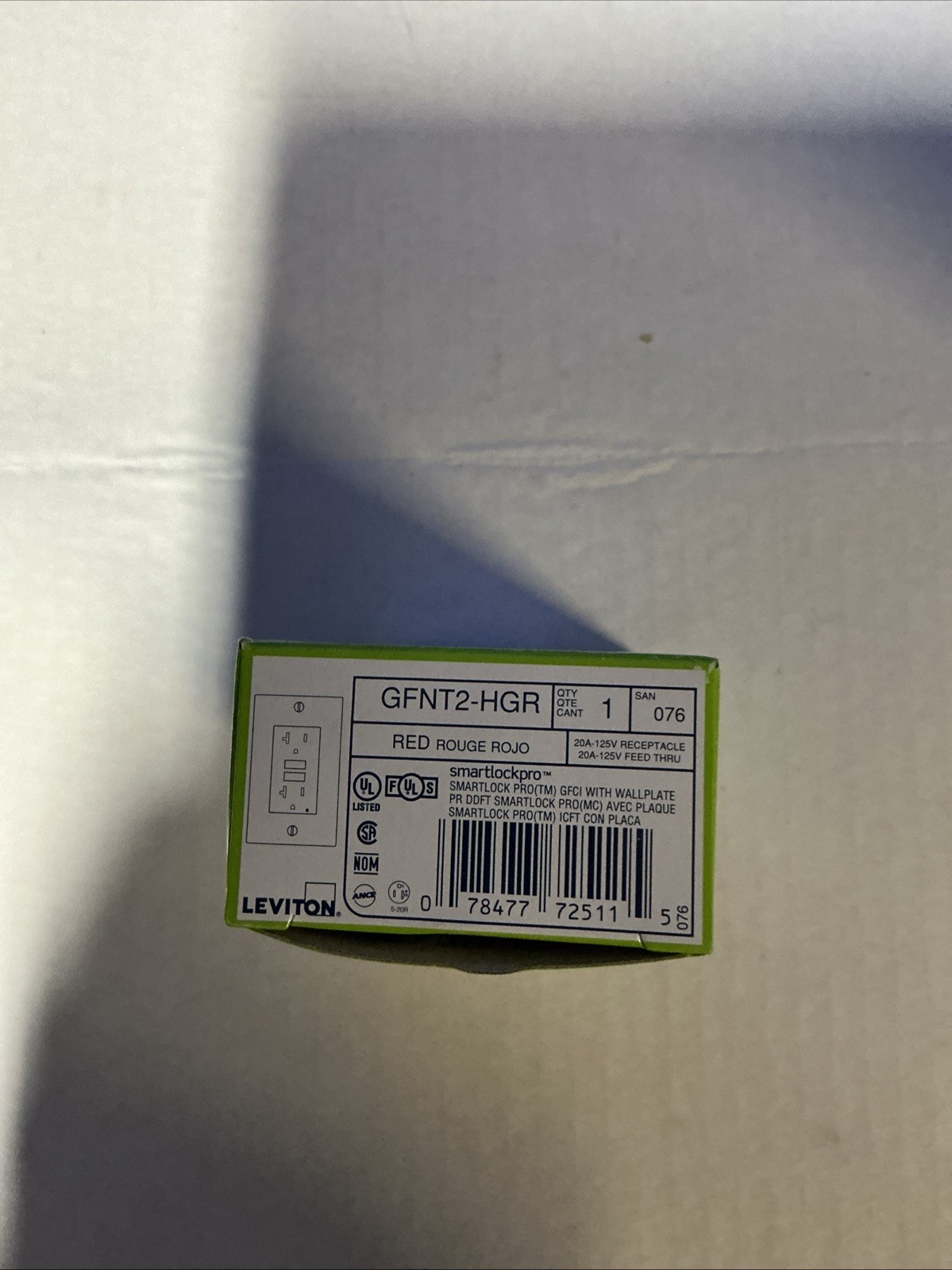 Leviton 20A 125V SmartlockPro Slim Self-Test GFCI Receptacle, Hospital Grade