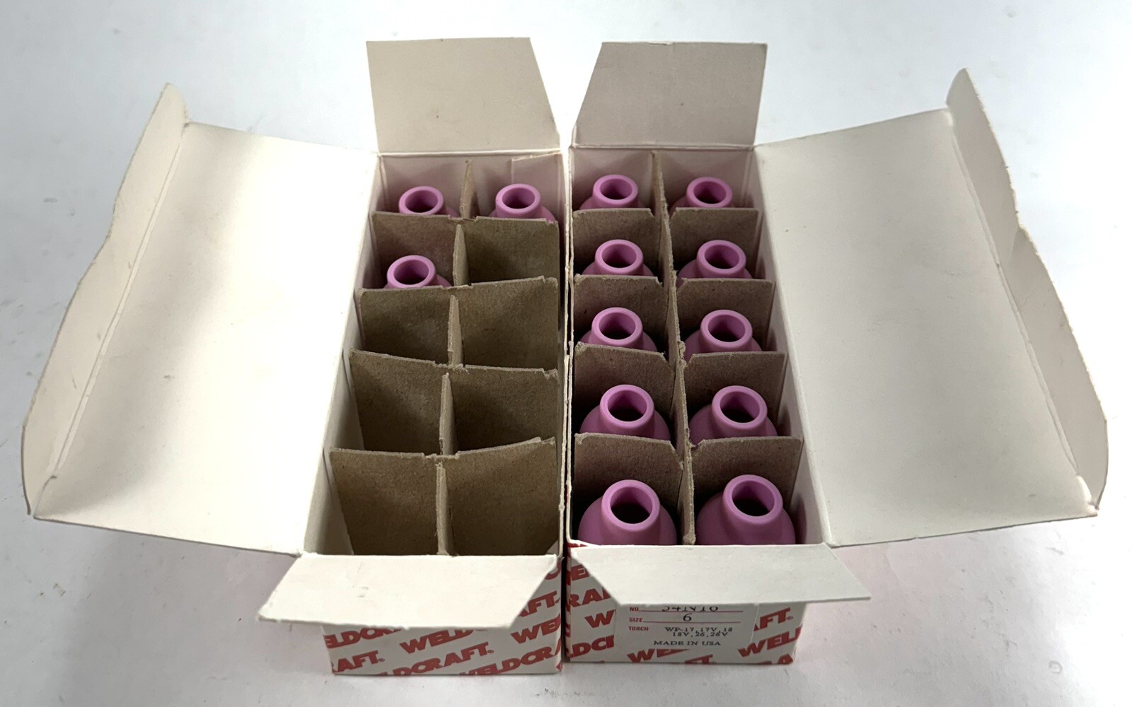 13 Total Weldcraft Alumina Nozzles 54N16 Size 6 – 1 Full box + 3 in Partial Box