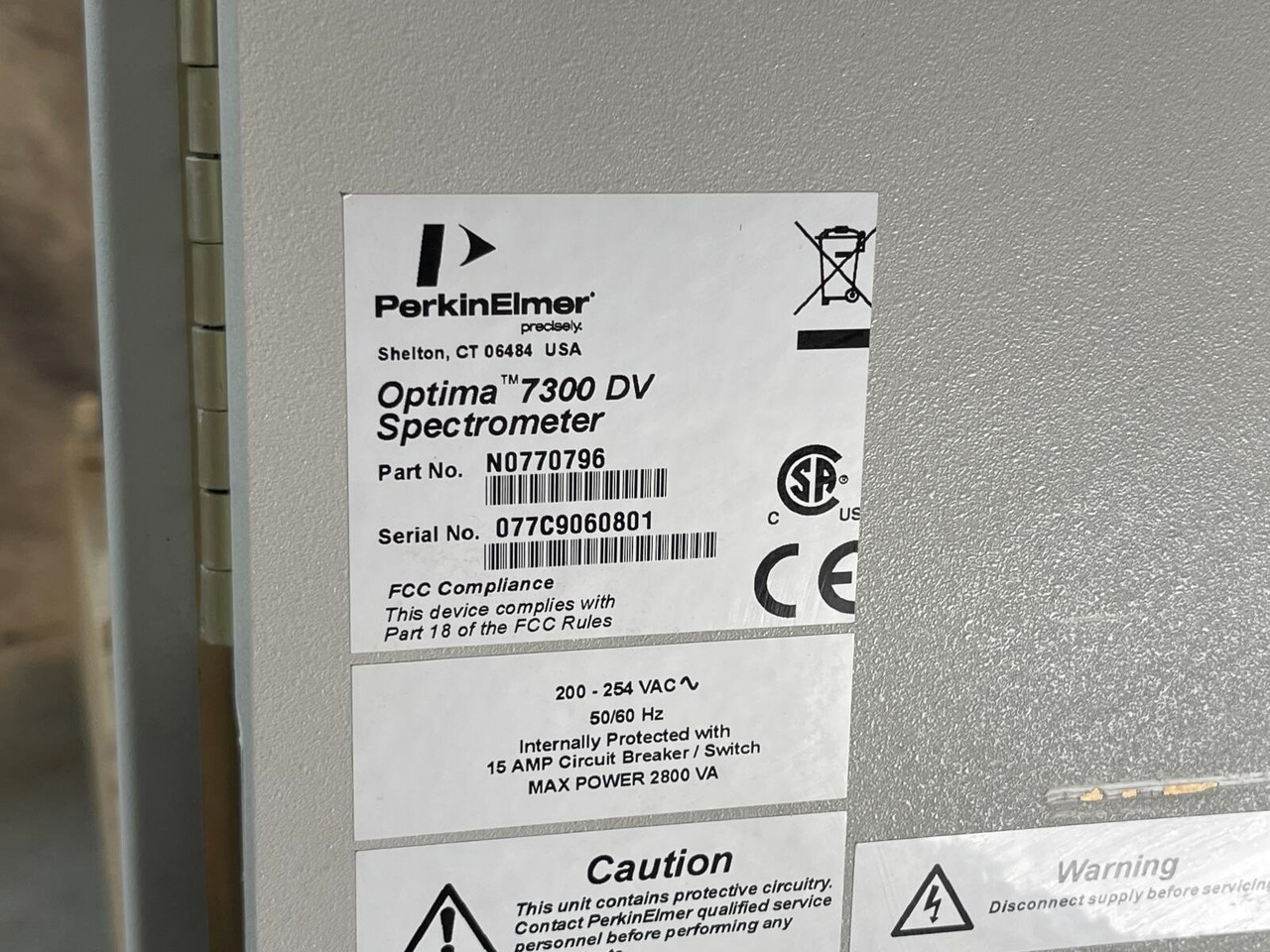 PerkinElmer Optima 7300 DV ICP-OES with AS 93Plus Autosampler