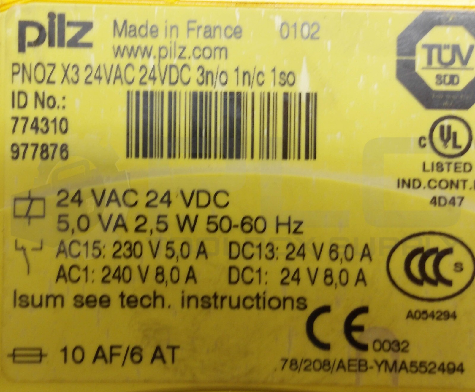 PILZ PN0Z X3 24VAC 24VDC 3N/O 1N/C 1SO SAFETY RELAY 24VDC 24VAC