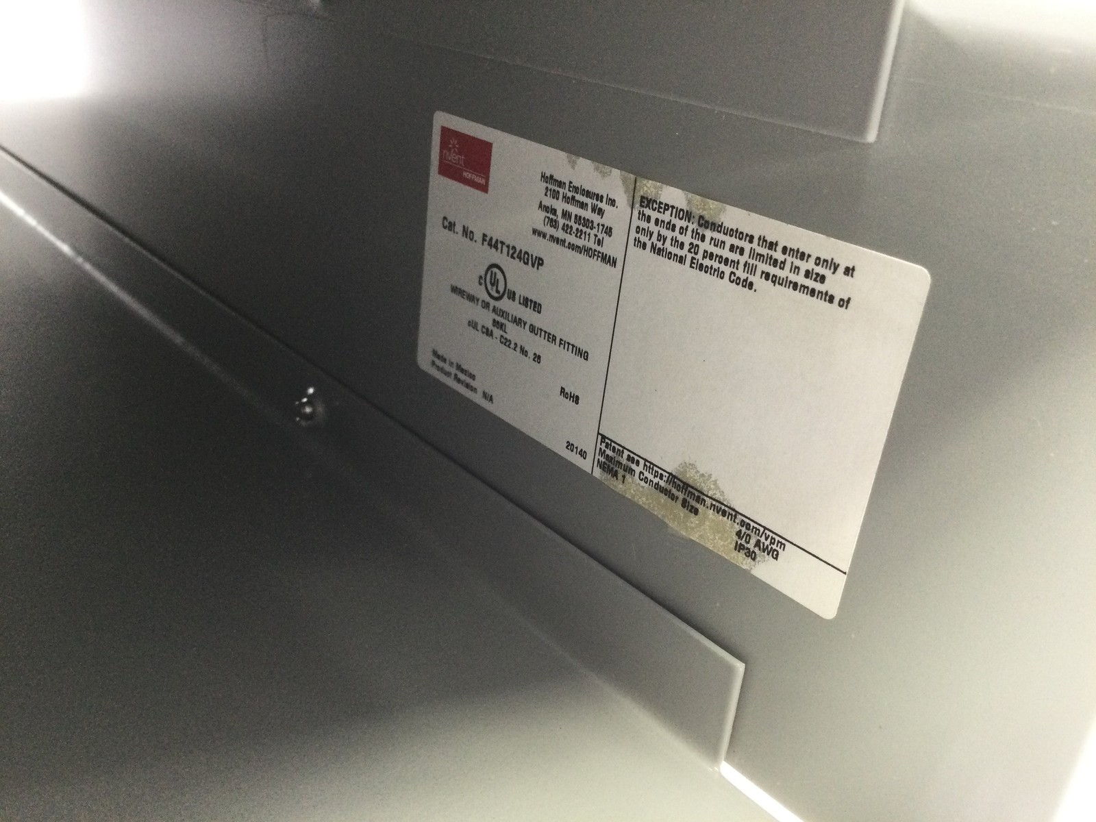 Hoffman F44T118GVP Straight Section Lay-in Flat-Cover Type 1
