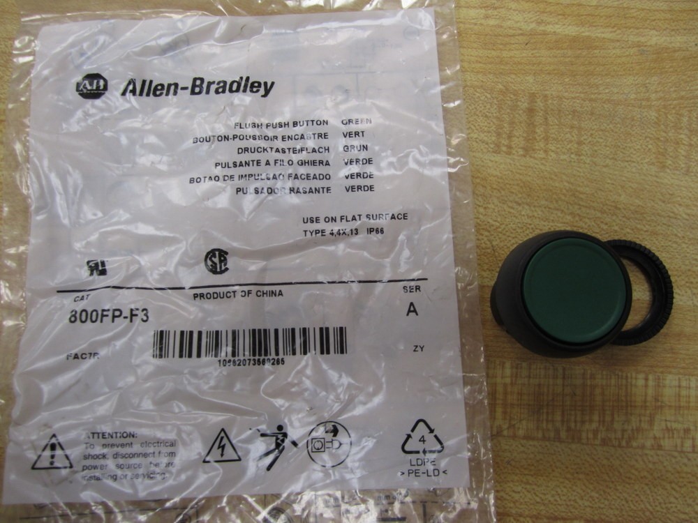 Allen Bradley 800FP-F3 Green Flush Button 800FPF3