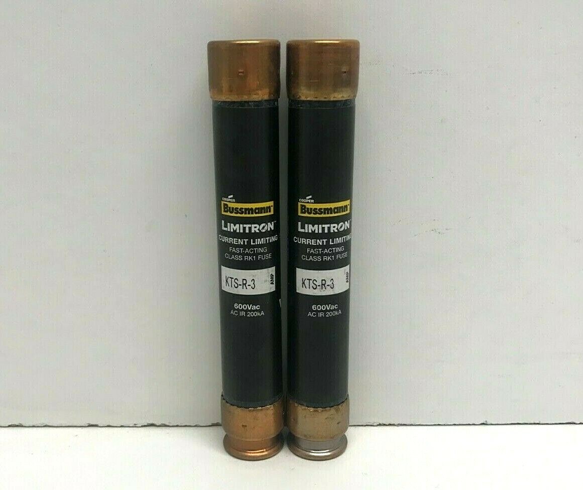 LOT OF (2) NEW OLD STOCK! BUSSMANN LIMITRON FAST ACTING 3A 600V FUSES KTS-R-3