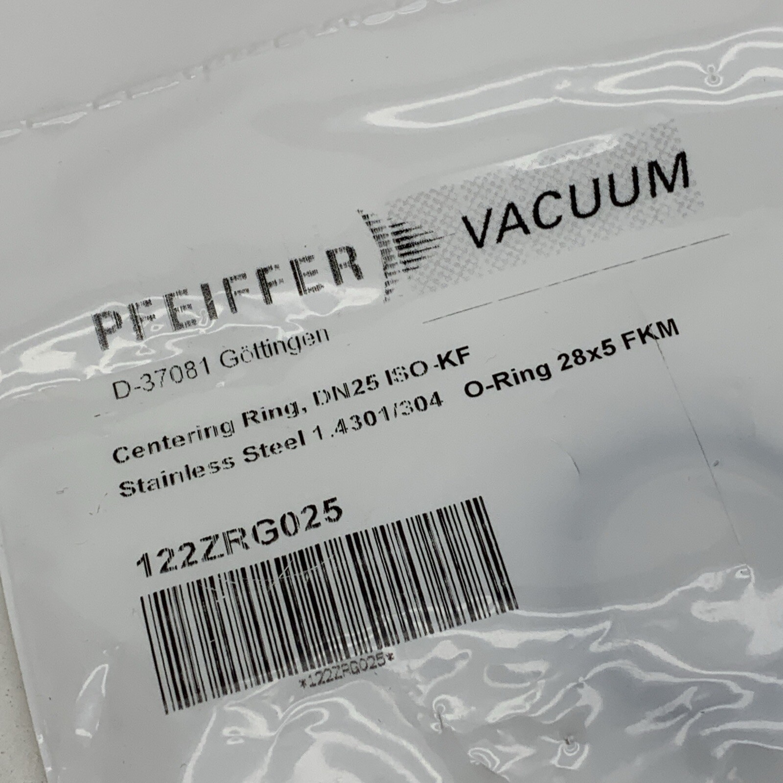 Pfeiffer Vacuum 122ZRG025 Stainless Steel Centering Ring DN25 ISO KF