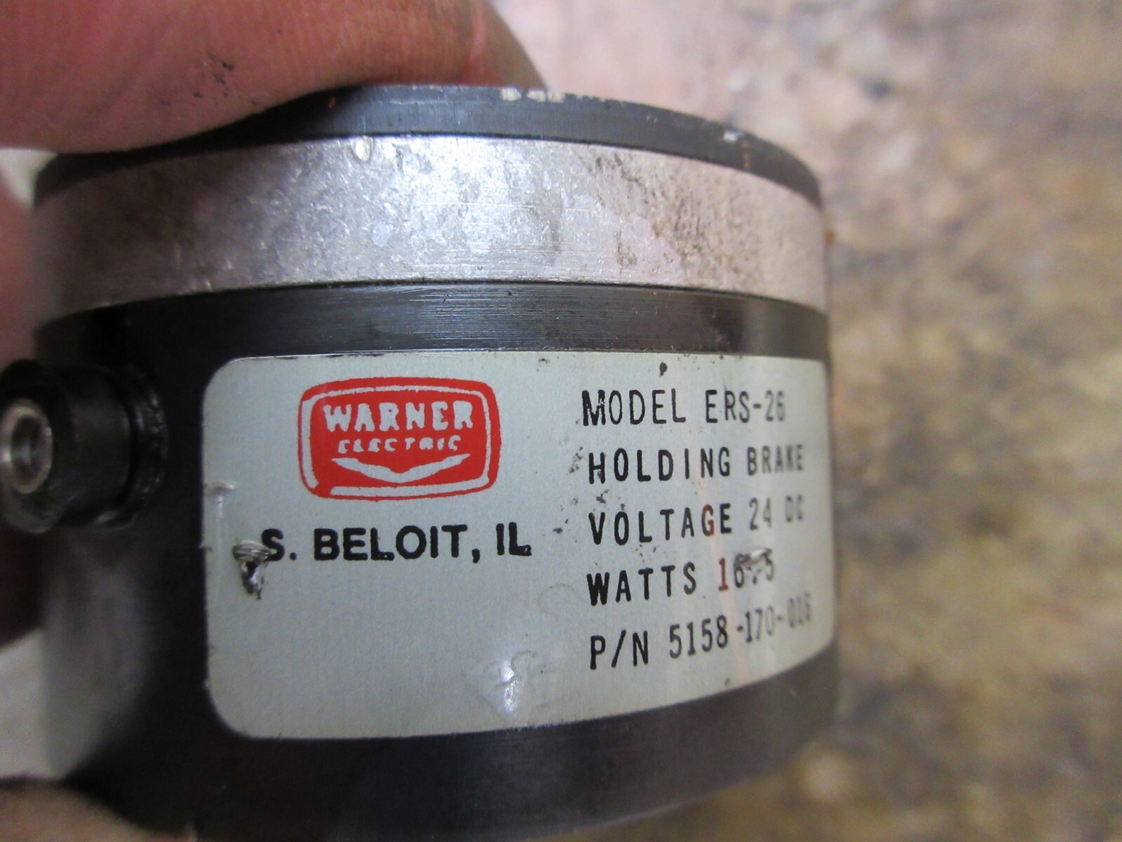 WARNER ELECTRIC ERS-26 HOLDING BRAKE 24VCD P/N 5158-170-016, 3/8” SHAFT ADAPTER