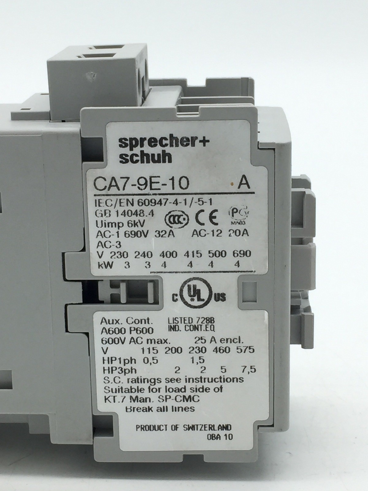 Sprecher + Schuh CA7-9E-10-24E Contactor 3P 24V DC E Coil CA7-9E-10