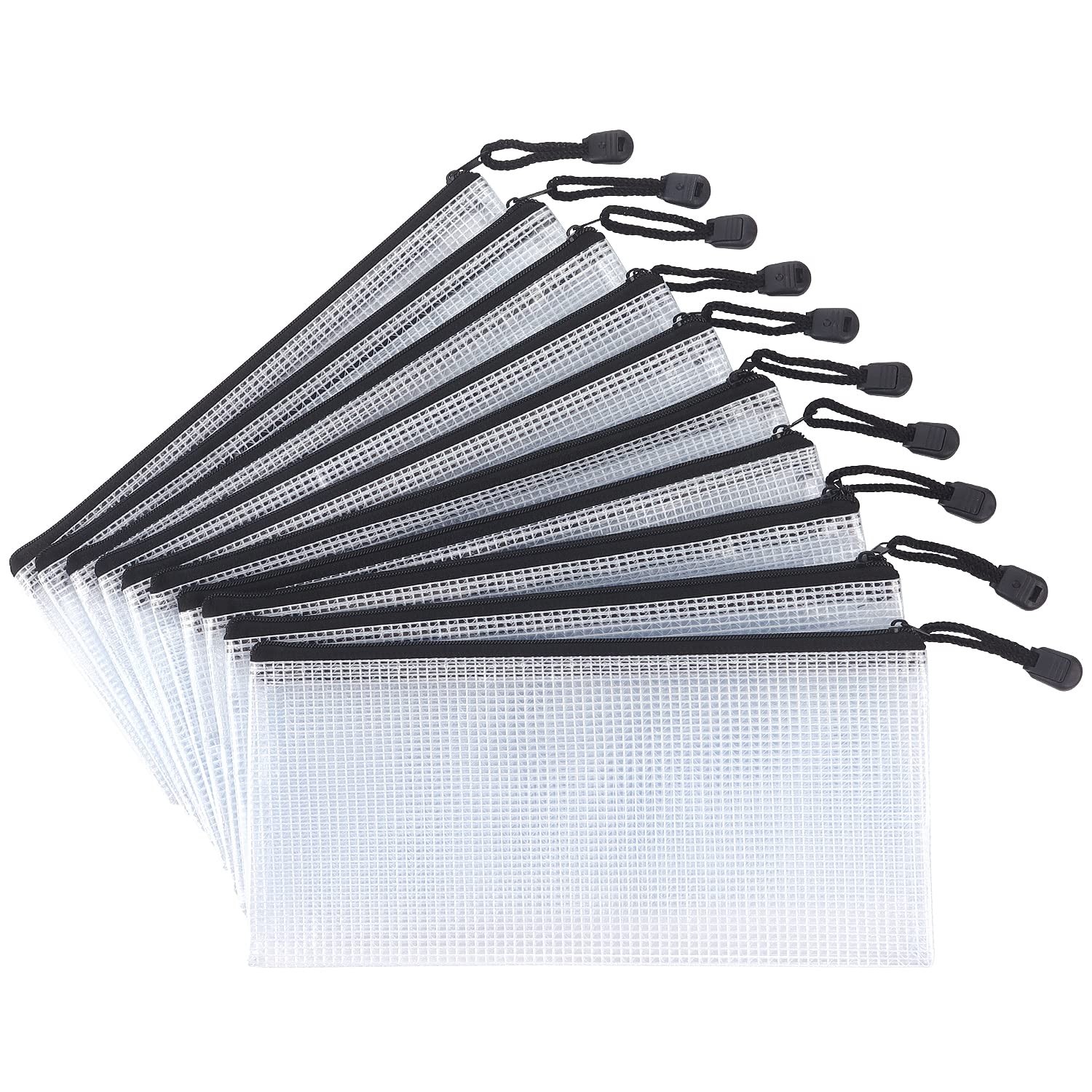 Tamaki 10 Pack Small Mesh Zipper Pouch Document Waterproof A6, 10 Black