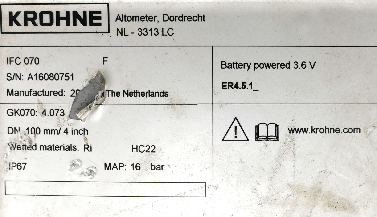 KROHNE NL-3313 LC ELECTROMAGNETIC SIGNAL CONVERTER IFC 070 DN 100MM 4” 16 BAR