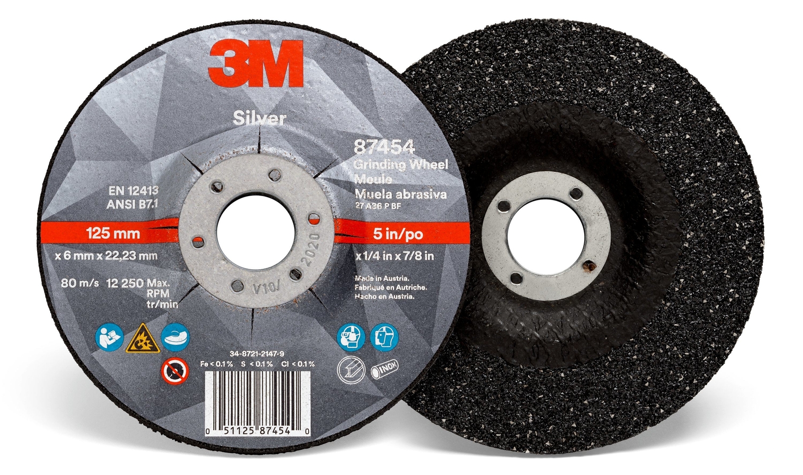 3M Silver Depressed Center Grinding Wheel, 87454, T27, 5 in x 1/4 (Case of 20)