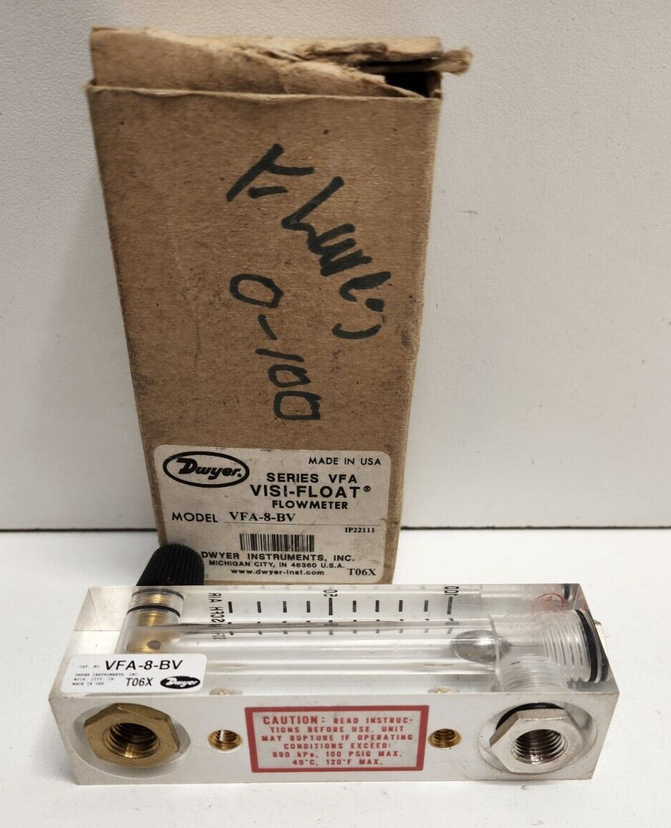 NEW OLD STOCK! DWYER VISI-FLOAT 10-100 SCFH AIR FLOW METER VFA-8-BV