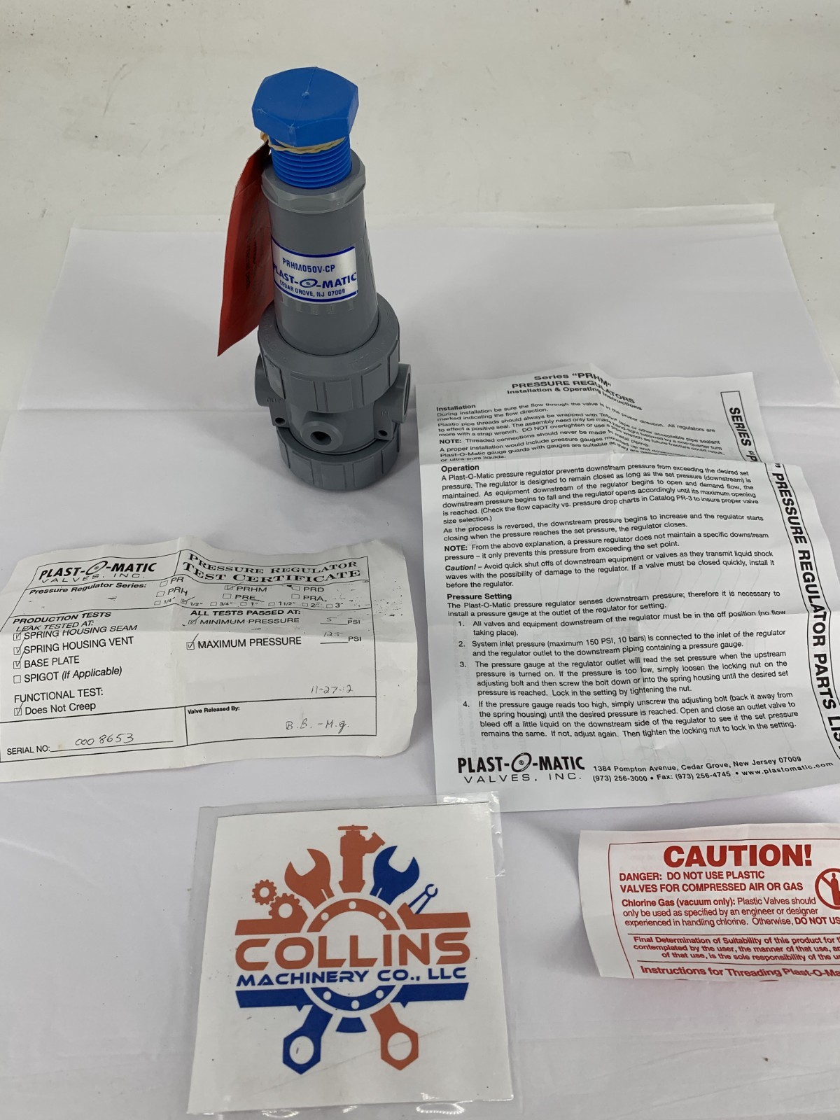 Plast-O-Matic Valves, Inc. PRHM050V-CP Thermoplastic Pressure Regulator 5-125PSI