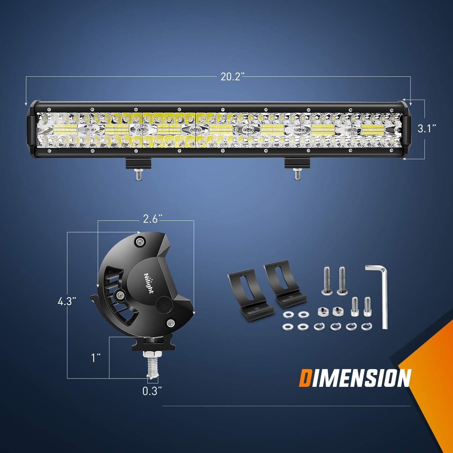 20 Inch 420W LED Light Bar Triple Row Flood Spot Combo Work 4WD Truck SUV