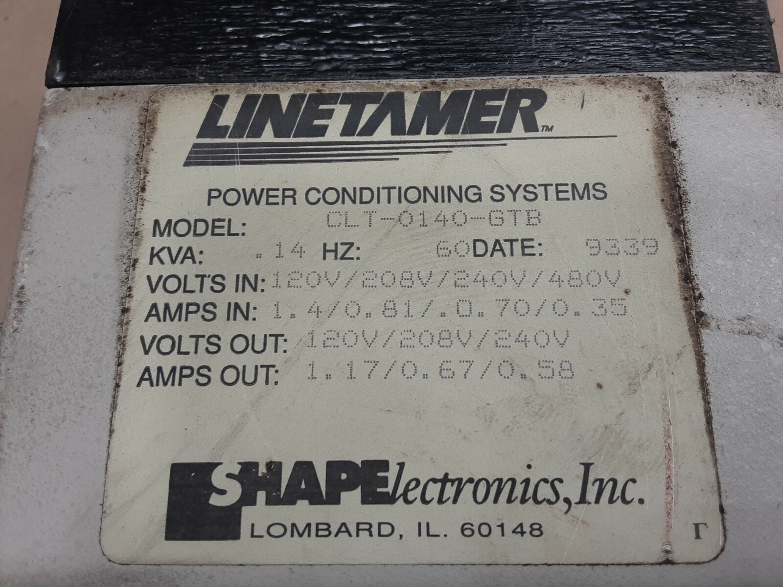 WIREMOLD POWER CONDITIONING ISOLATION TRANSFORMER CLT-0140-GTB .14KVA #15B6PR3RM