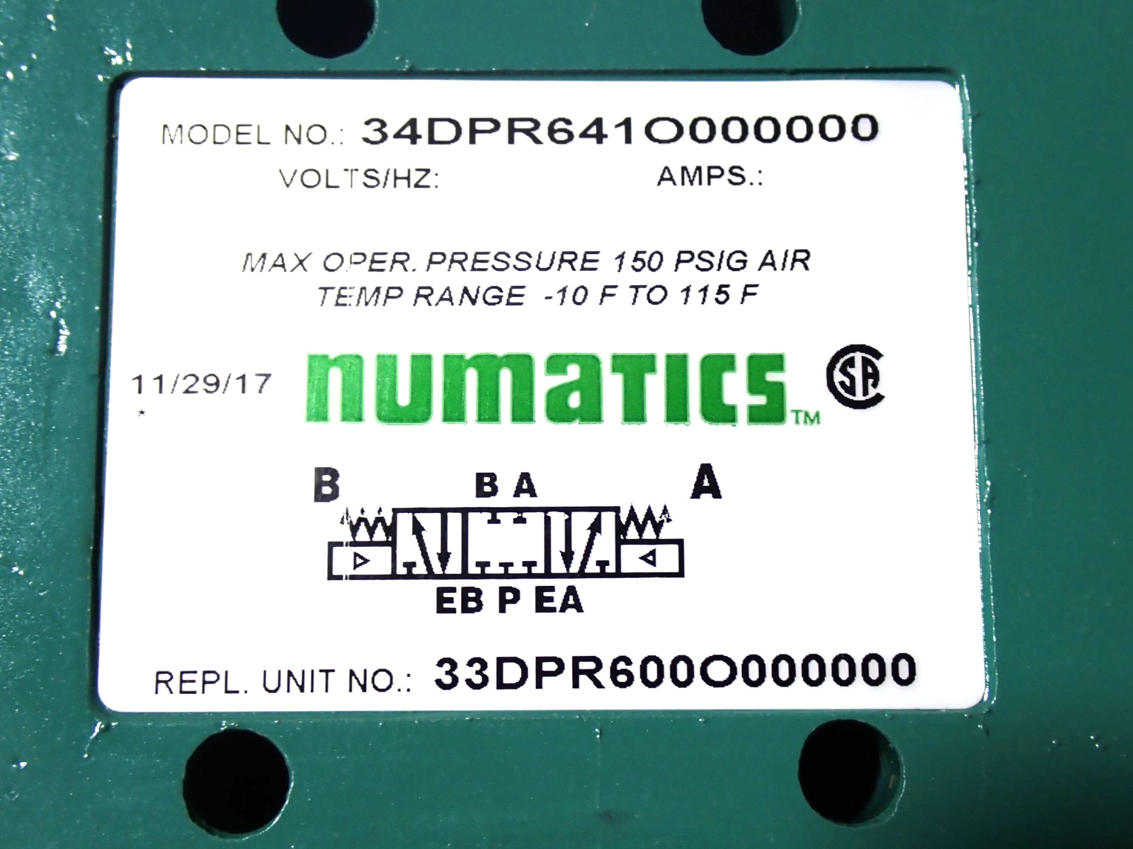 ASCO NUMATICS PILOT VALVE 34DPR641O000000 ORIGINAL NEW