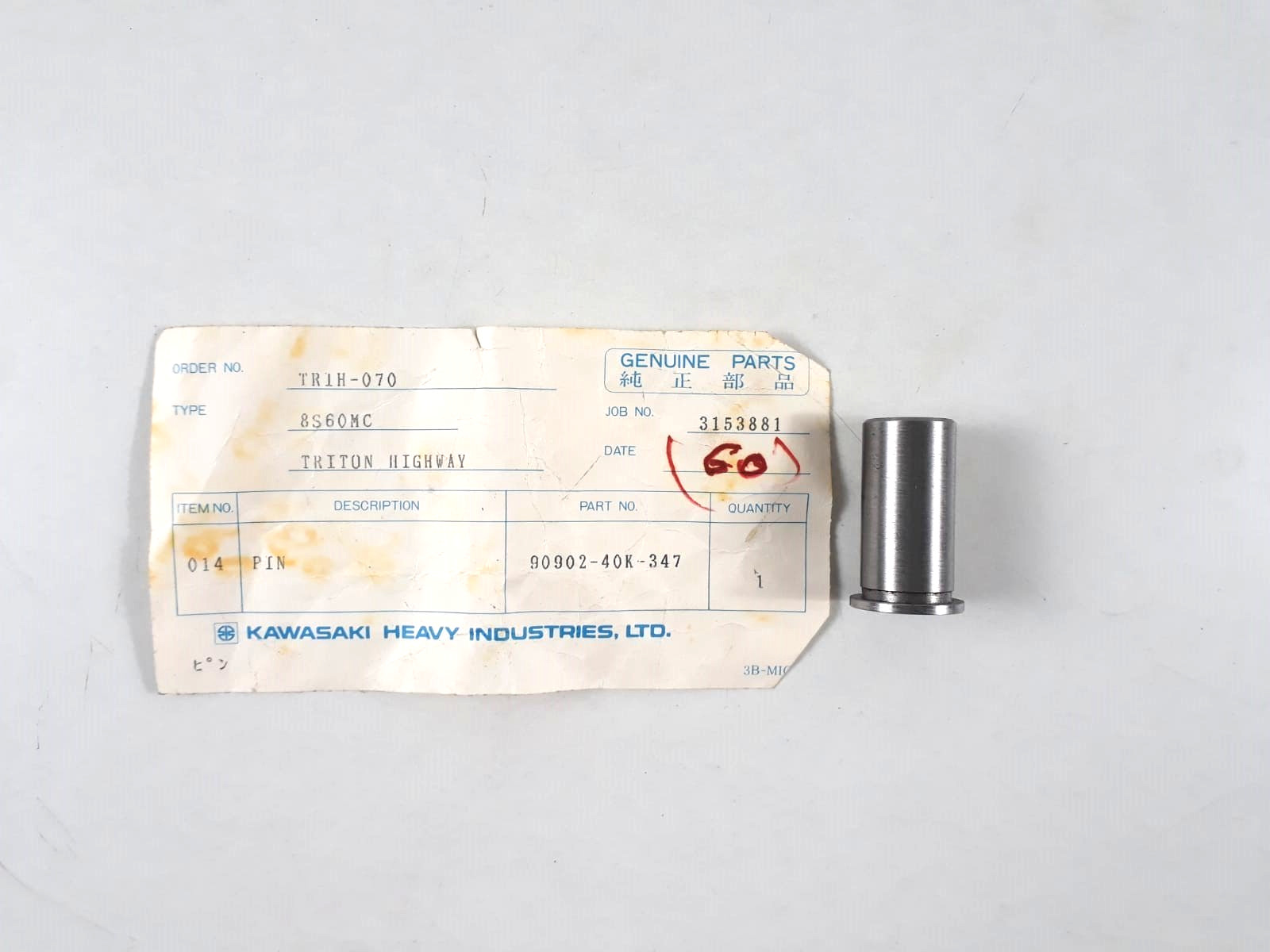 Pin P/N 90902-40K-347 Kawasaki 8S60MCE Genuine Parts