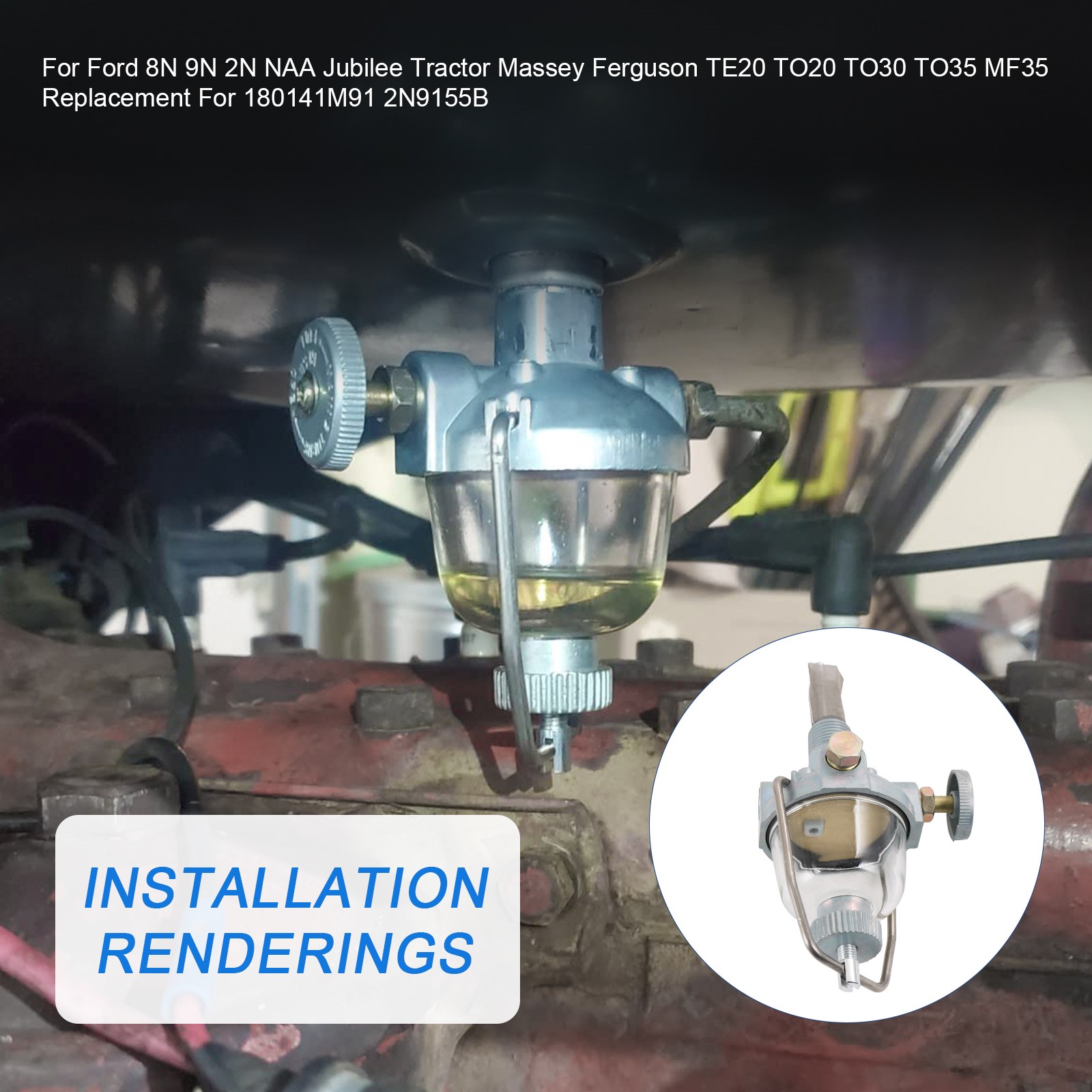 2N9155B Gas Fuel Sediment Bowl w/Shut Off For Ford NAA Jubilee 2N 8N 9N NAA9155