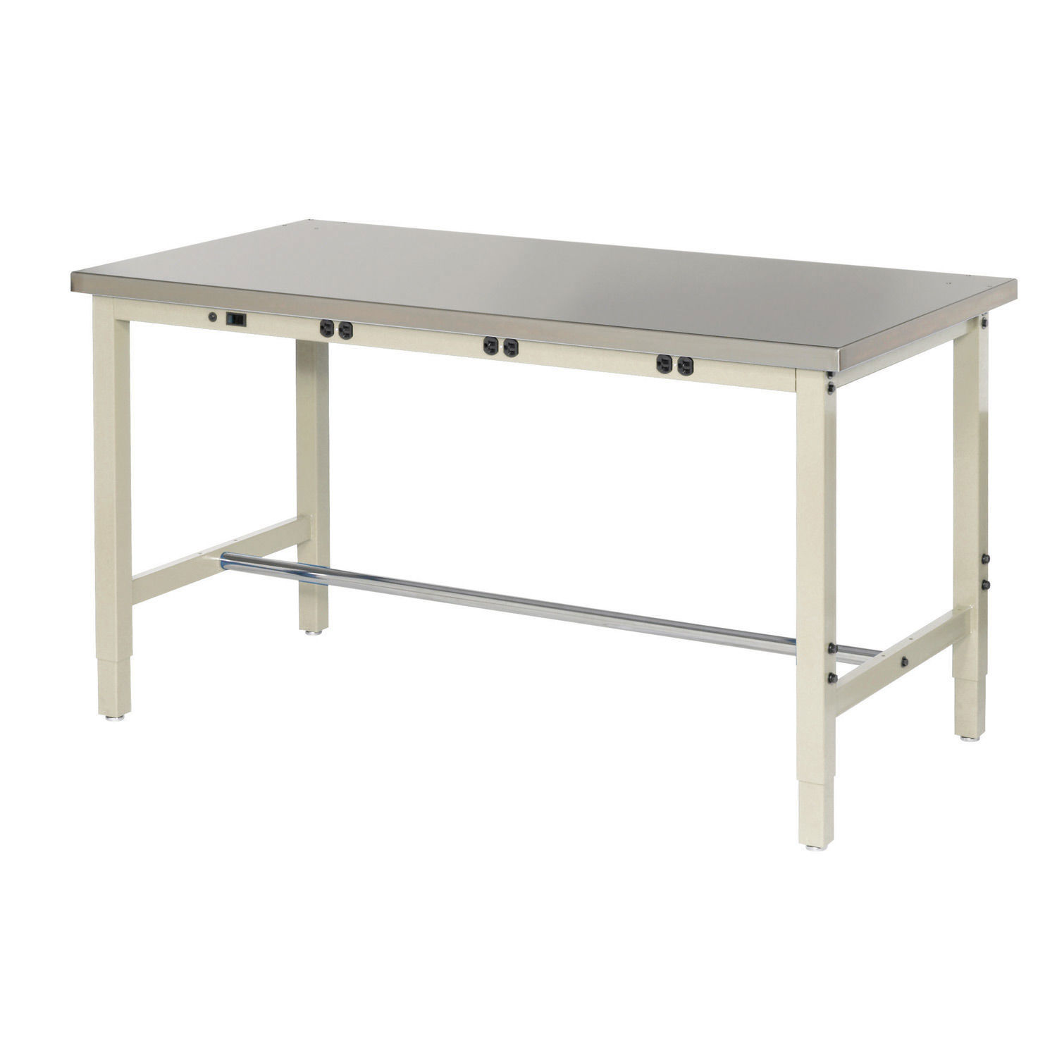 60″W x 30″D Adjustable Height Workbench Power Apron 1-5/8″ Thick Stainless Steel