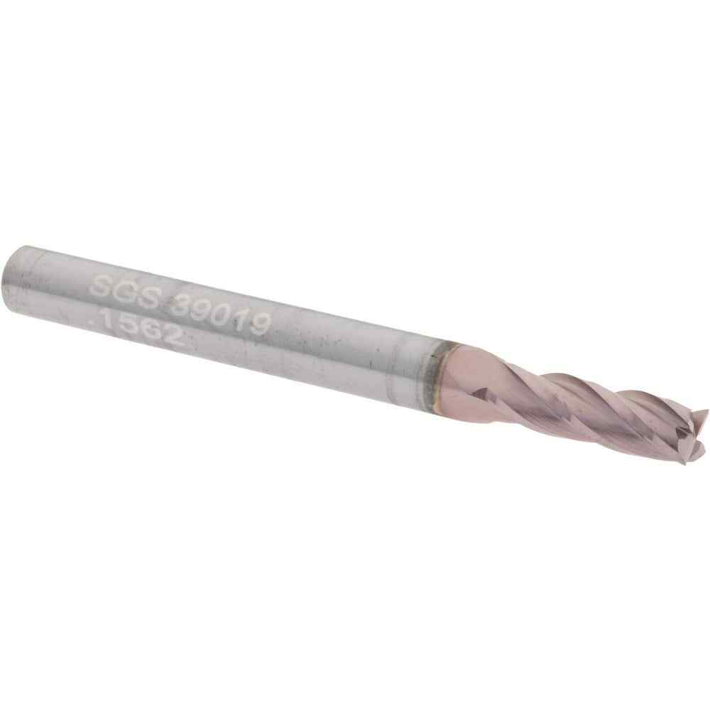 SGS 39019 Square End Mill: 5/32″ Dia, 1/2″ LOC, 3/16″ Shank, 2″ OAL, 4 Flutes