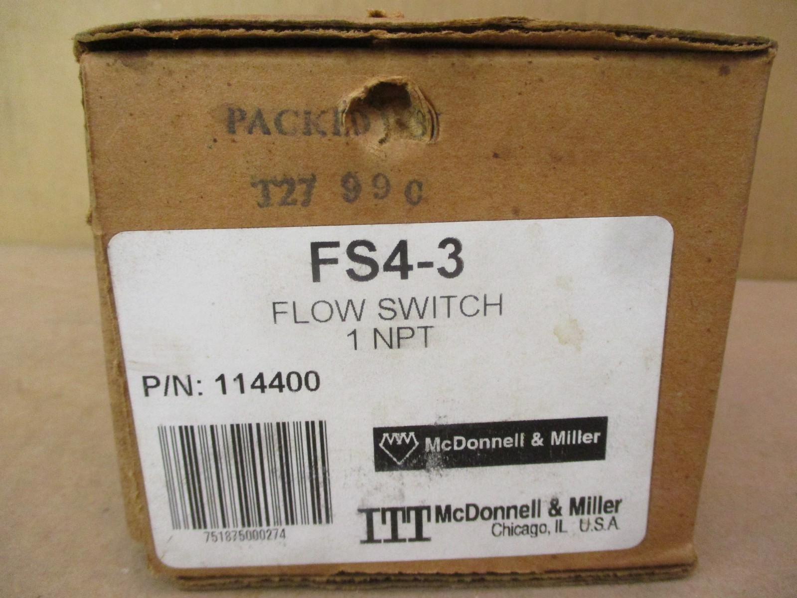 New Open Box ITT McDonnell & Miller FS4-3 Flow Switch 1NPT 114400 52705PRX