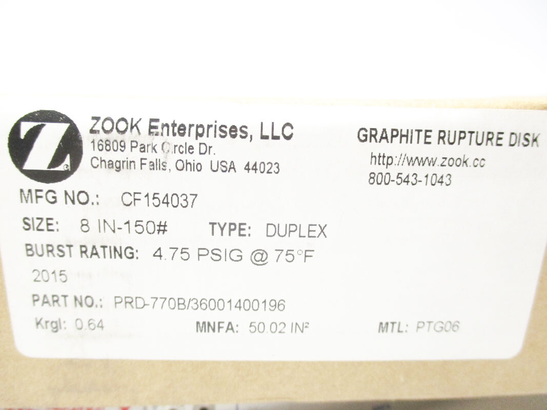 ZOOK ENTERPRISES CF154037 PRD-770B/36001400196 4.75PSI 75’F NSMP