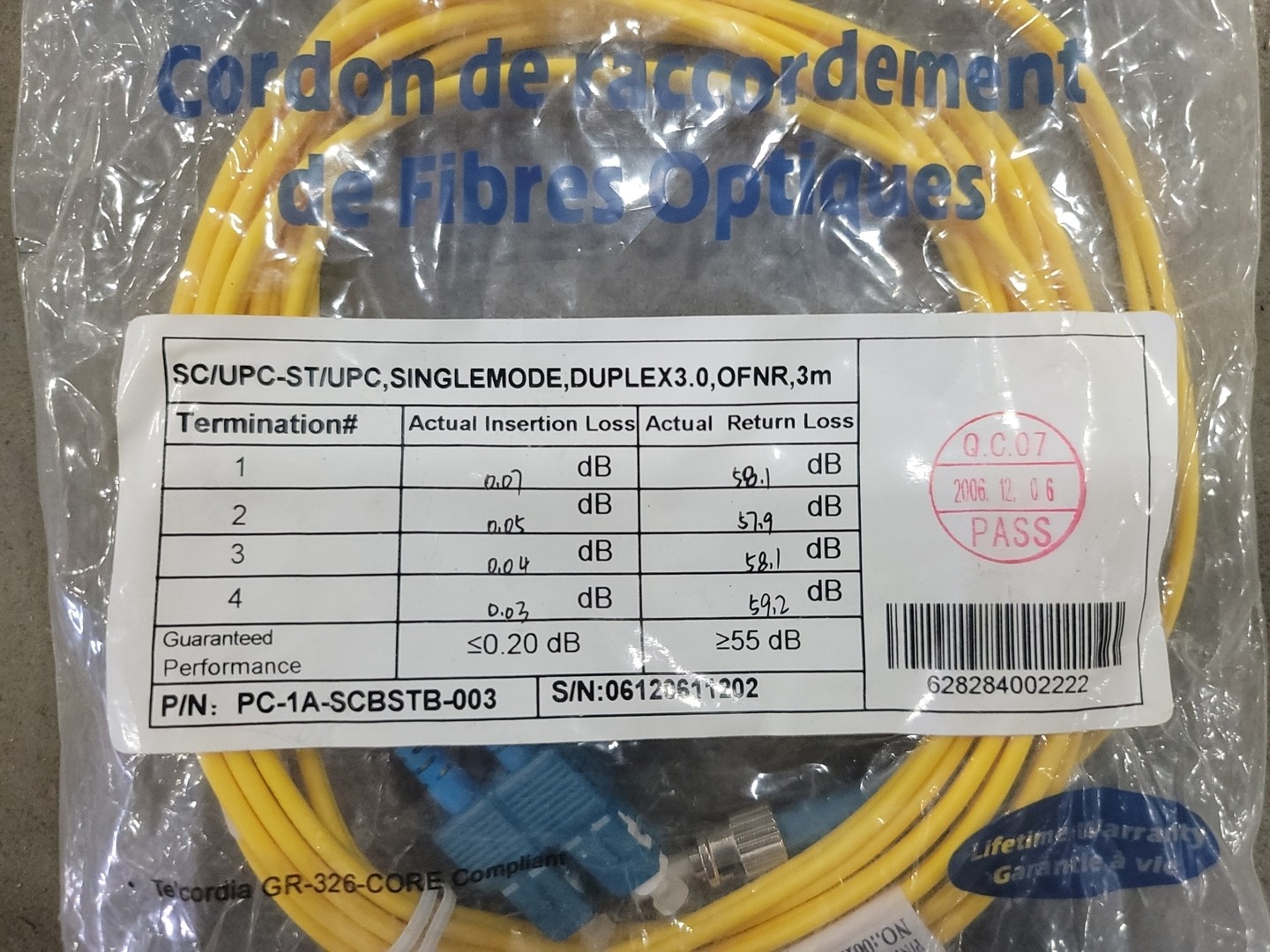 SURPLUS NEW Wirewerks PC-1A-SCBSTB-003 3M Fiber Optic Patch Cord Cable – Wire