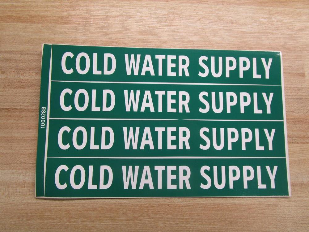 Lab Safety Supply 100028B Cold Water Supply Sign (Pack of 2)