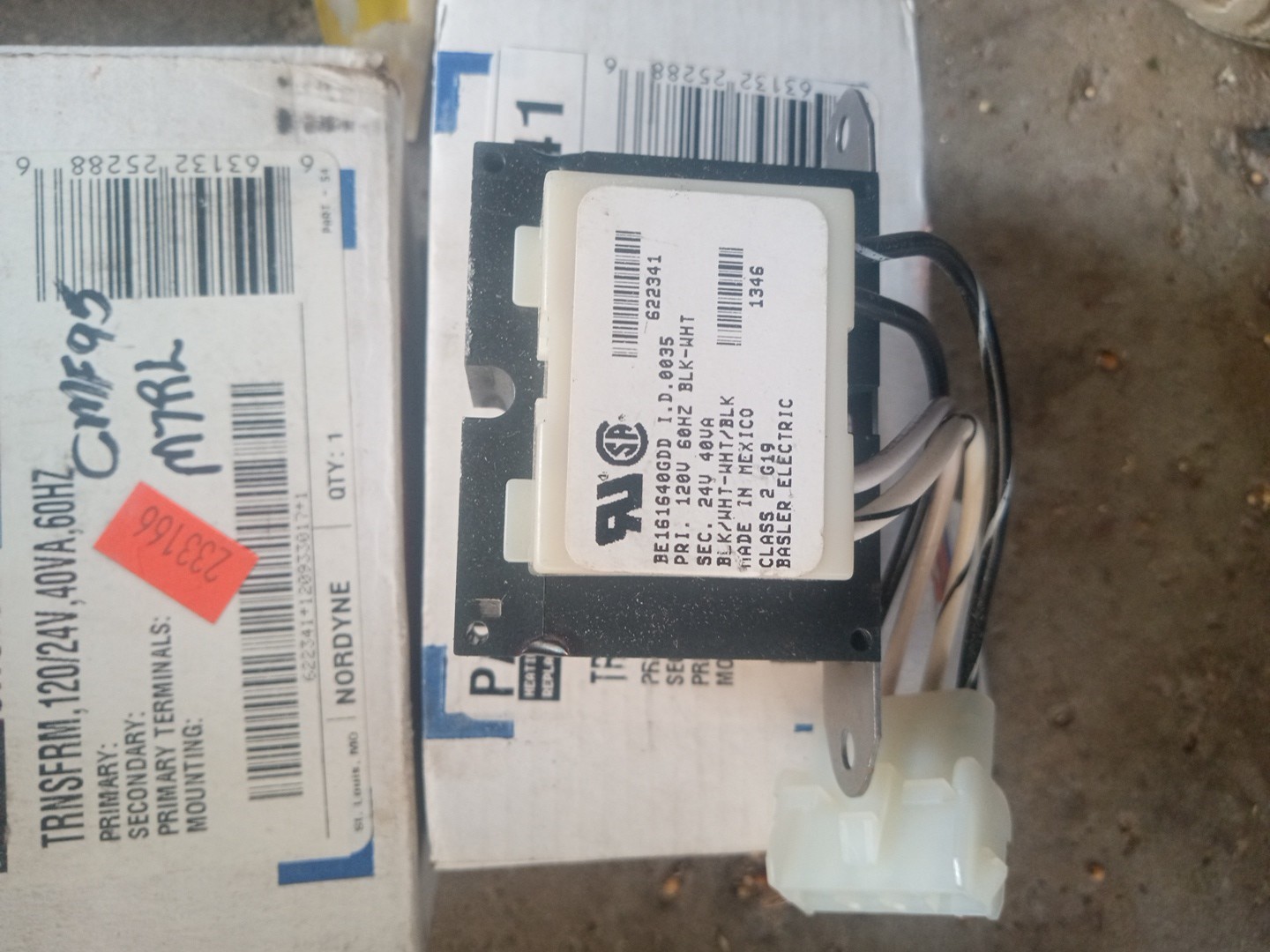 (2) NORDYNE/PARTNERS CHOICE 622341 REPL, TRNSFRM, 120/24V, 40VA, 60HZ