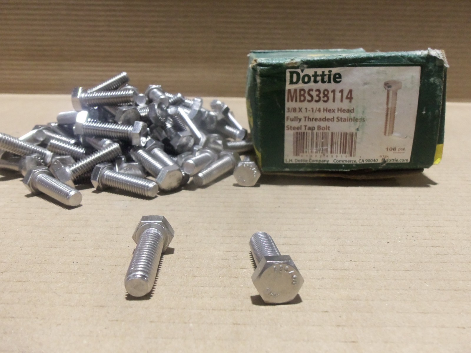 NEW Dottie MBS38114 *Box of 100* 3/8 X 1 1/4 Hex Head Fully Threaded Stainless