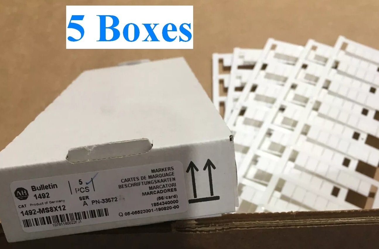 (5 Boxes of Markers) Allen Bradley 1492-MS8X12 SNAP IN MARKER 8X12MM x5 AB