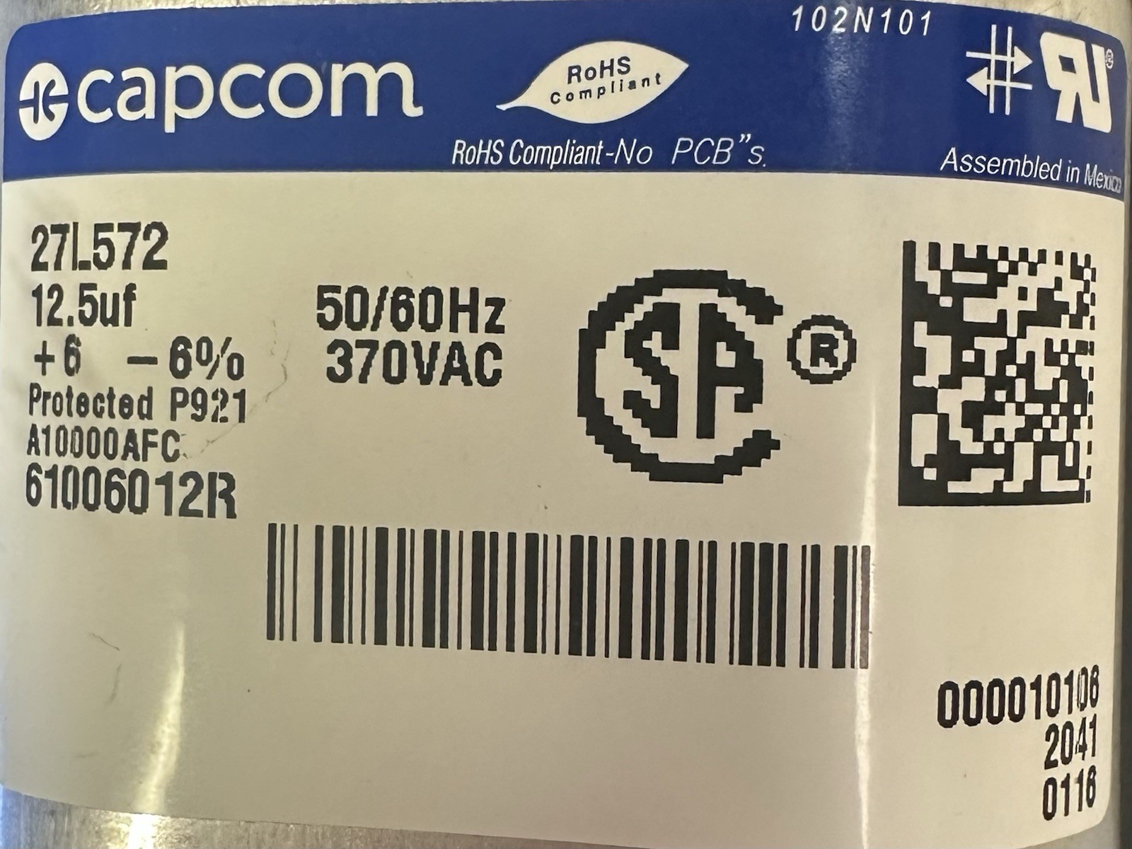 genteq Motor 71263980 Shielded Ball Bearing w/Capcom 27L572