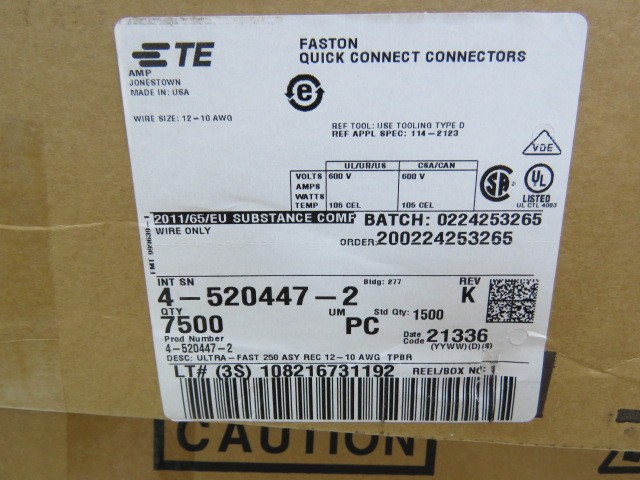 AMP 4-520447-2 Qty of 350 per Lot CONN QC RCPT 10-12AWG 0.250