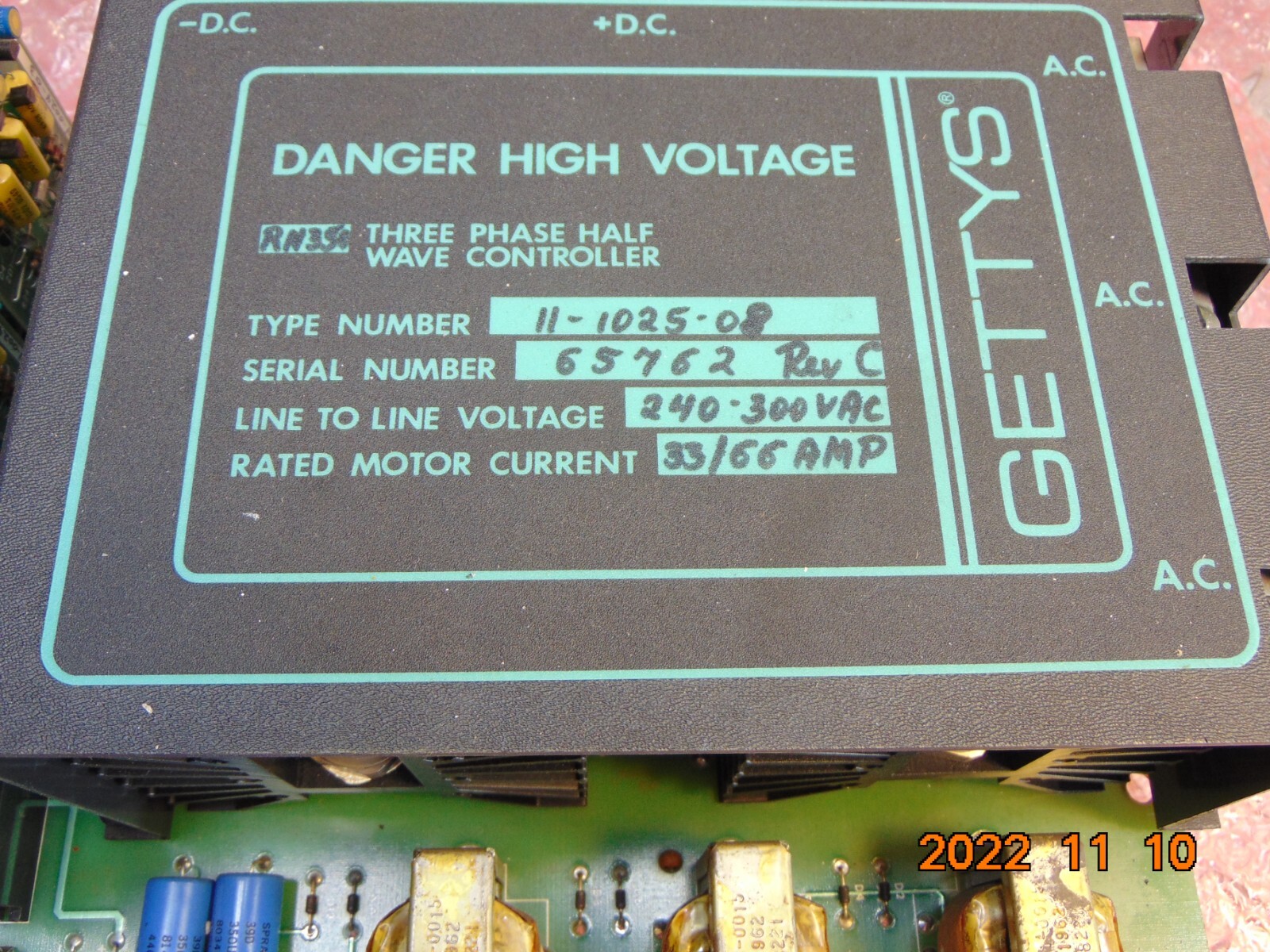 GETTYS 11-1025-08 RN350 THREE PHASE HALF WAVE CONTROLLER 240-300VAC 33/66 AMP