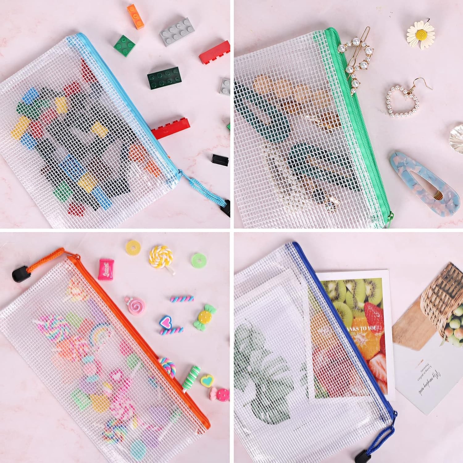 EOOUT 30pcs Mesh Zipper Pouch Bags, 8 Sizes Plastic 30 stycken, B-8 Colors