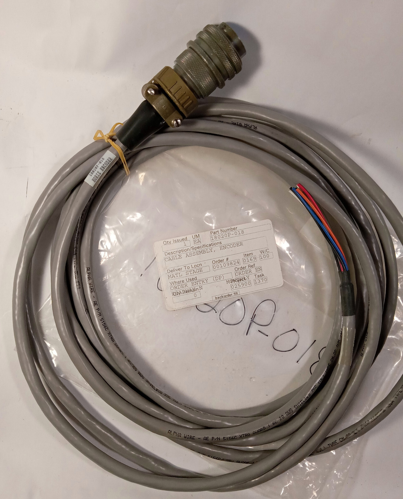 1 NEW ALPHA WIRE 5156C 20’ 20 AWG ENCODER ASSEMBLY/18020P-018 NNB **MAKE OFFER**