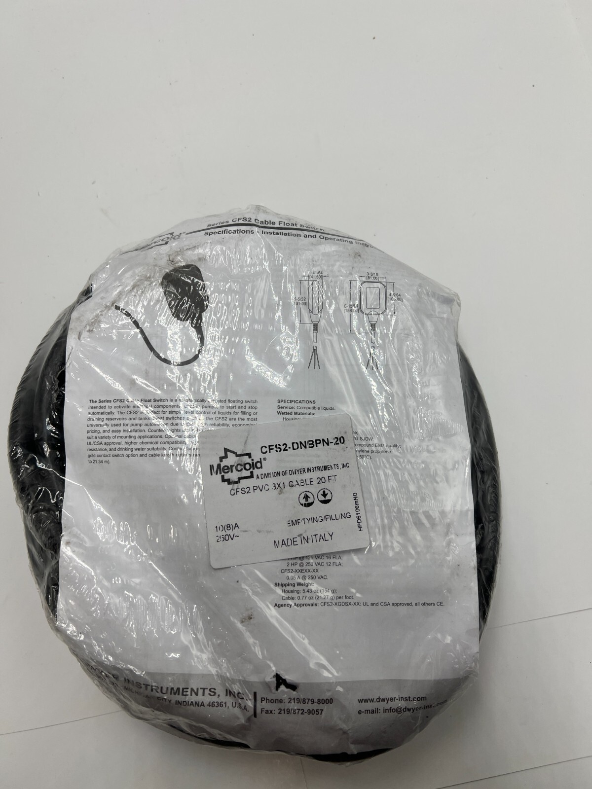 MERCOID FLOAT SWITCH CABLE CFS2-DNBPN-20 20 FT. (112-1) 250V