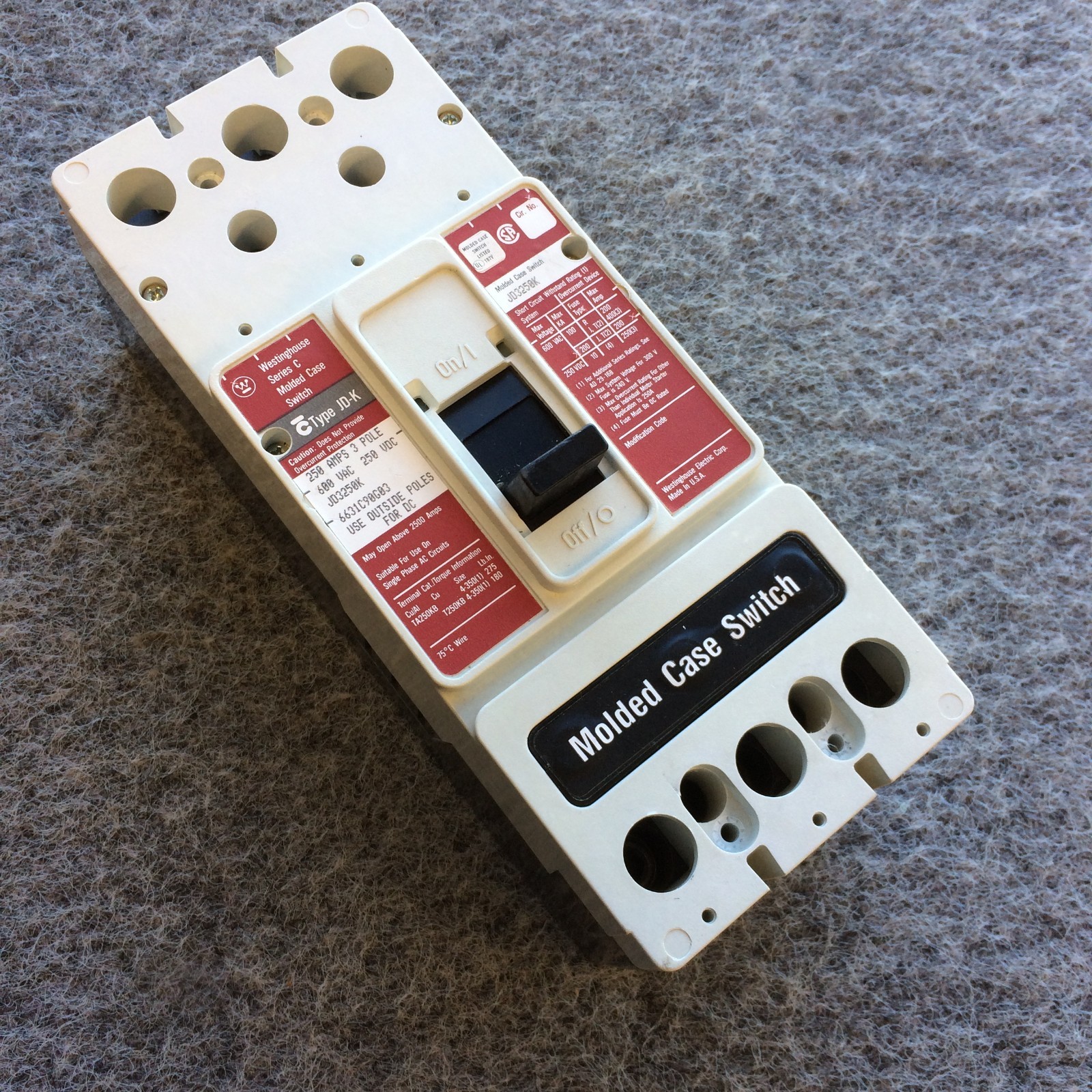 NEW TAKEOUT – Westinghouse JD3250K SER C 250 A 3P MOLDED CASE BREAKER SHIP FAST